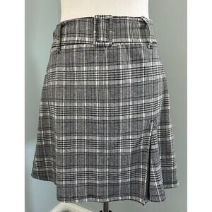SO Plaid Mini Skirt Women's Size M Black White Grey Flared Side Slit